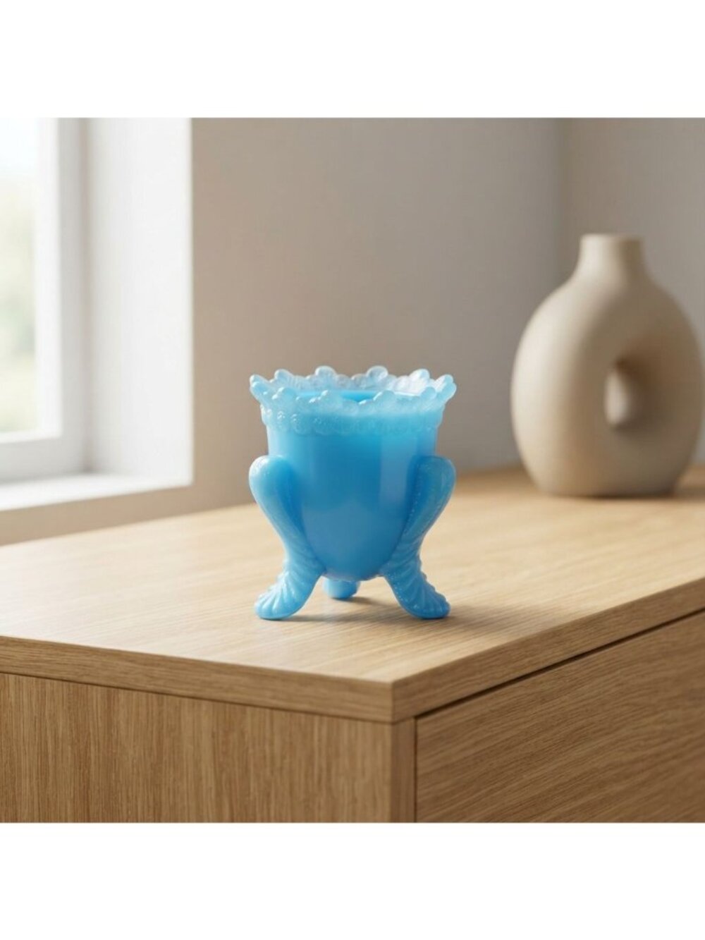 Vintage Fenton Blue Opalescent Elephant Figurine Toothpick Holder Art Glass